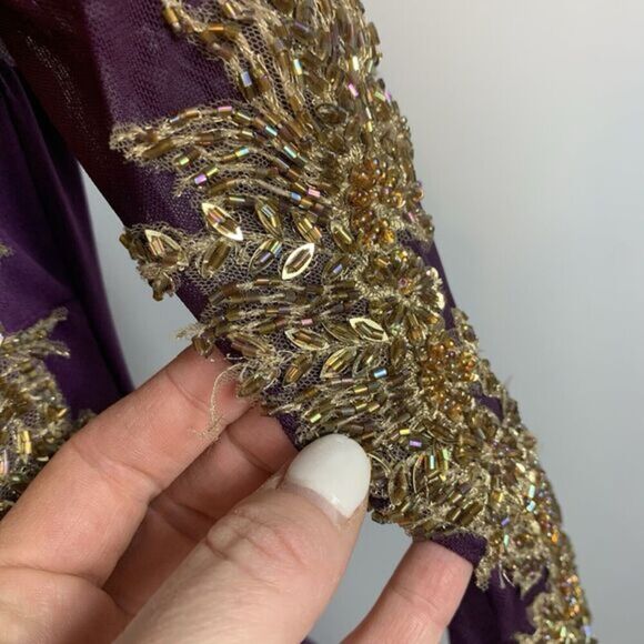 Walter Mendez Purple Evening Gown Dress Formal Prom Gold with Train - Picture 7 of 16